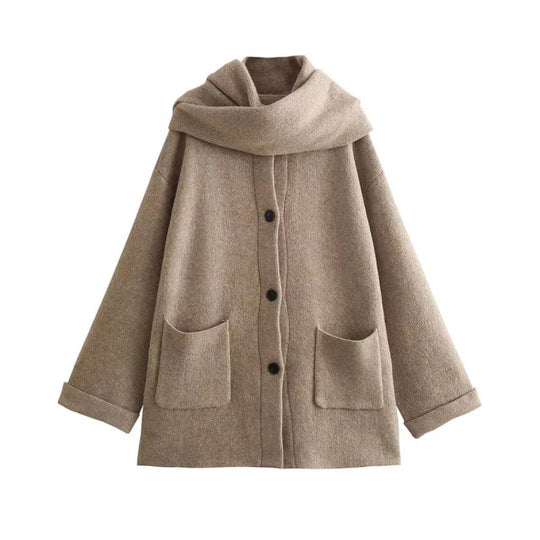 R&B | Bequeme Damen-Cardigan mit Eingebautem Schal