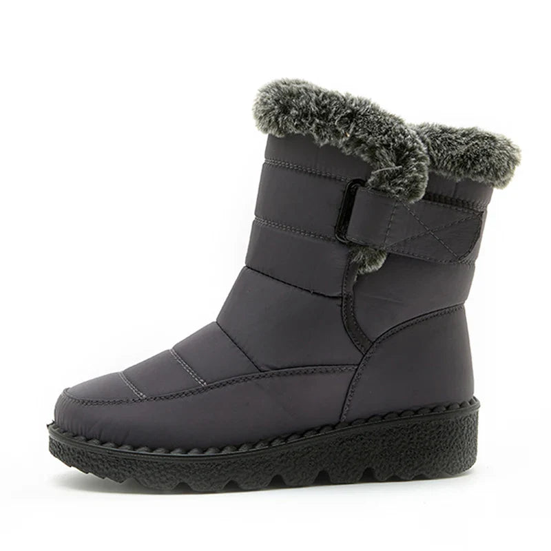 R&B | Wasserdichte Kunstfell Hochschaft Schneestiefel mit Klettverschluss