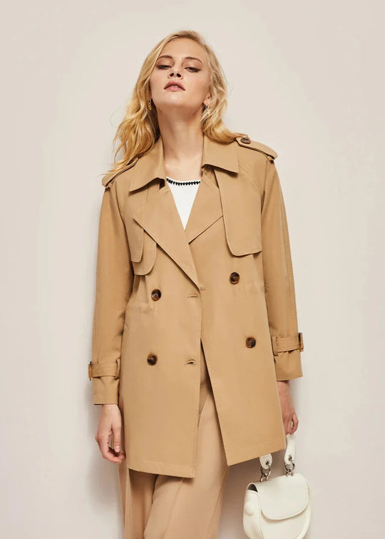 R&B | doppelte Reihe Knöpfe Trenchcoat für Damen - klassische lange Jacke