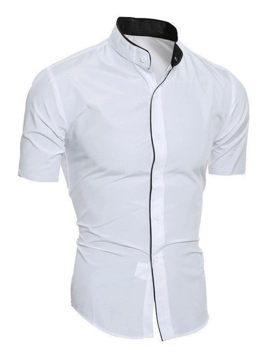 R&B | Herren Slim Fit Stehkragenhemd Kurzarm