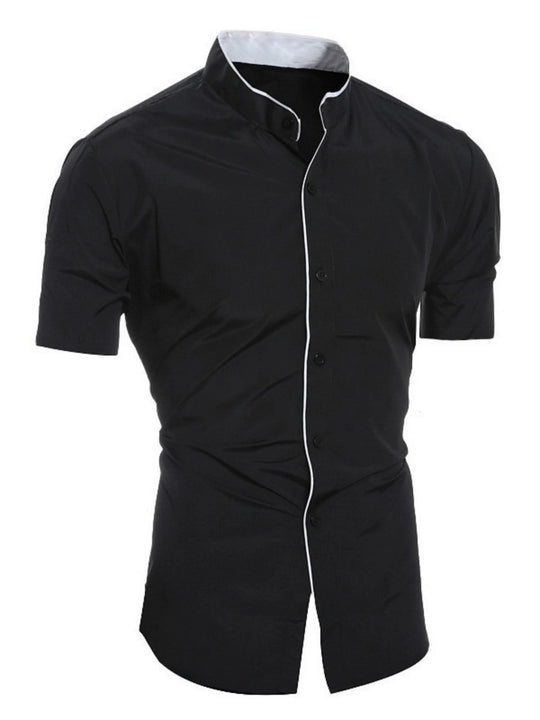 R&B | Herren Slim Fit Stehkragenhemd Kurzarm