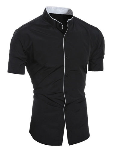 R&B | Herren Slim Fit Stehkragenhemd Kurzarm