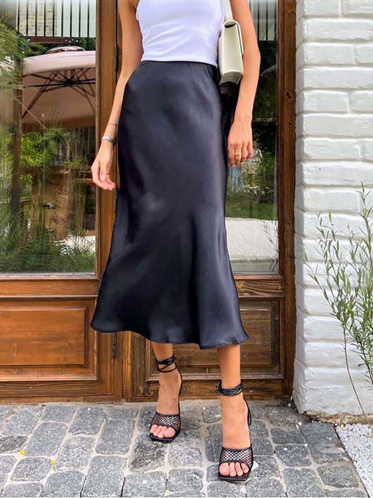 R&B | Satin-Midi-Rock mit Fließendem Design für Damen