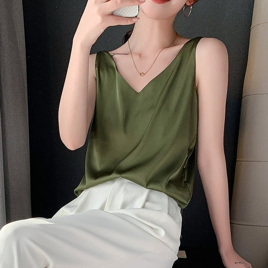 Heidi-Mode | Oberteil Loose Fit Ärmellos Seidentop Damenbekleidung