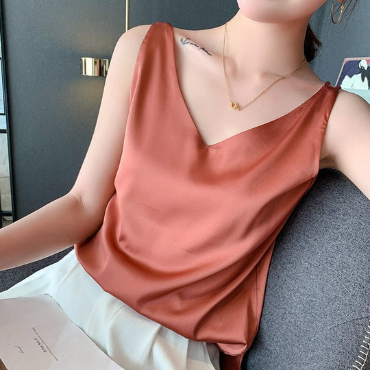 Heidi-Mode | Oberteil Loose Fit Ärmellos Seidentop Damenbekleidung