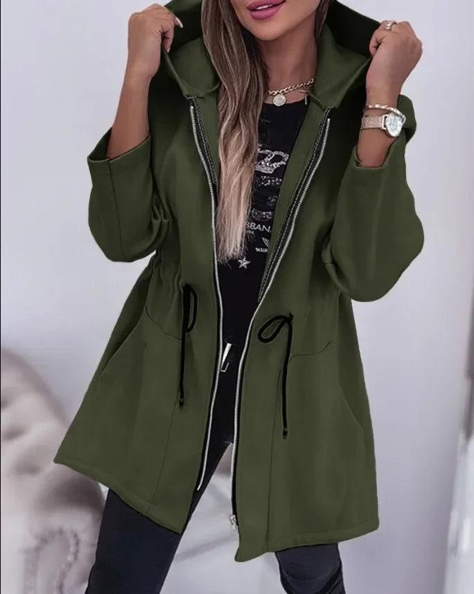 R&B | Frühlingsjacke mit Kapuze und plissiertem Bund