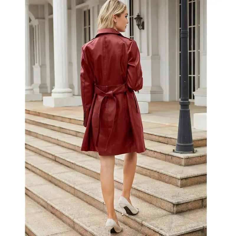 R&B | Krawatte Taille Lange Ärmel Kunstleder Hemdkleid