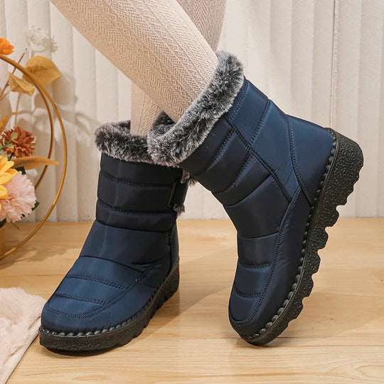 R&B | Wasserdichte Kunstfell Hochschaft Schneestiefel mit Klettverschluss