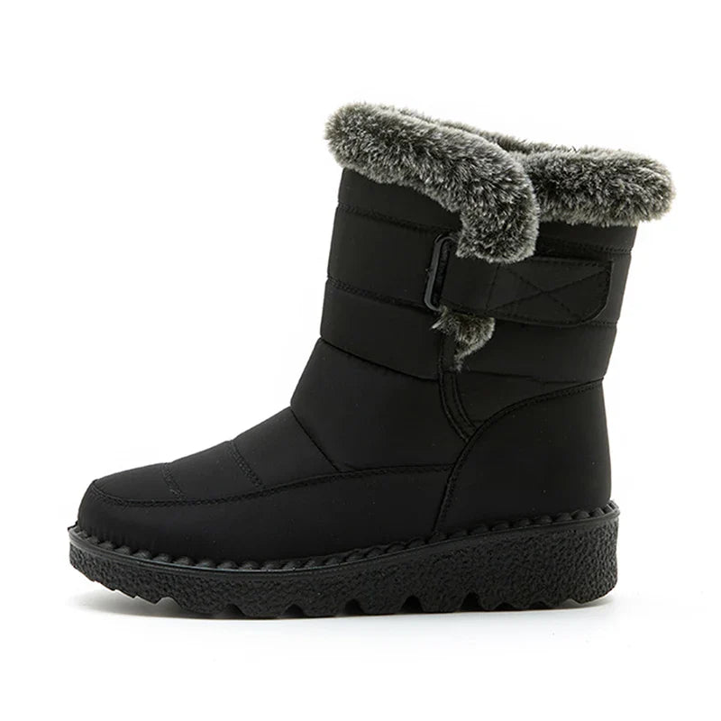 R&B | Wasserdichte Kunstfell Hochschaft Schneestiefel mit Klettverschluss