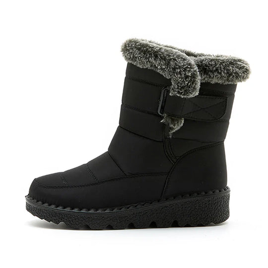 R&B | Wasserdichte Kunstfell Hochschaft Schneestiefel mit Klettverschluss