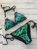 Heidi-Mode | Neu Sexy Bikinis Pailletten Goldfarbe Frauen Bandage Bikini Set Push-Up Vorgepolsterter Bh Badeanzug Set Bademode
