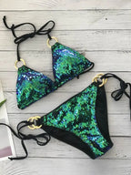 Heidi-Mode | Neu Sexy Bikinis Pailletten Goldfarbe Frauen Bandage Bikini Set Push-Up Vorgepolsterter Bh Badeanzug Set Bademode