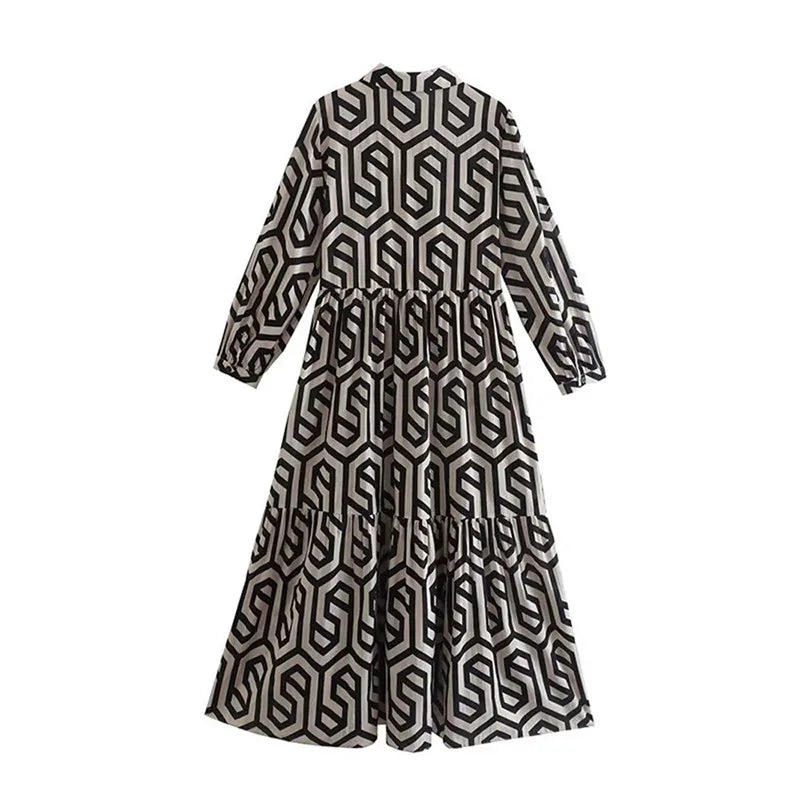 R&B | Langärmliges Kleid Mit Geometrischem Muster