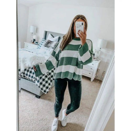 R&B | Langarm Gestreifter Rollkragenpullover
