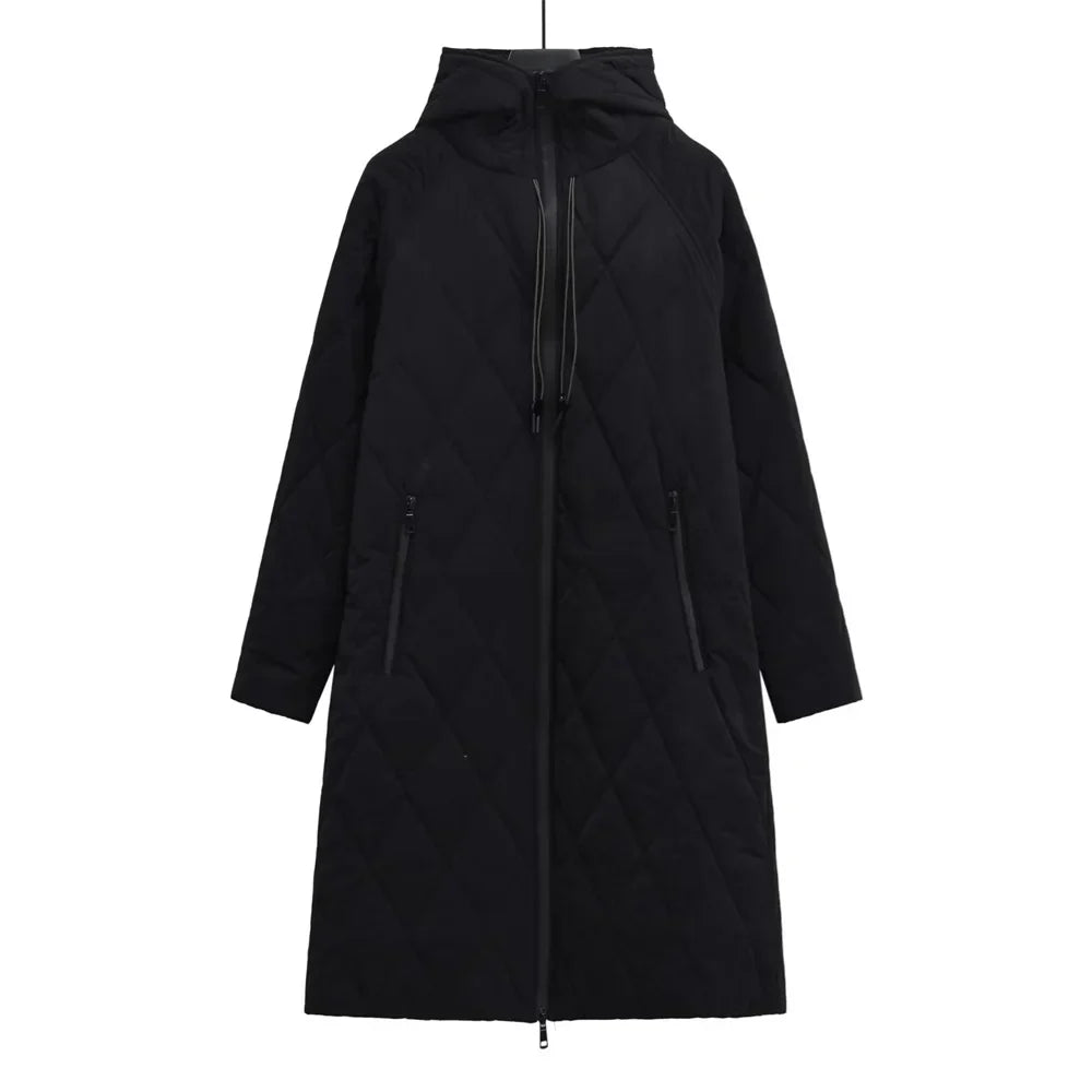 R&B | Lange Steppjacke mit Verstellbarer Kapuze für Frauen Ideal für Den Winter