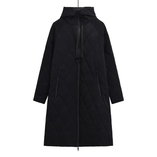 R&B | Lange Steppjacke mit Verstellbarer Kapuze für Frauen Ideal für Den Winter