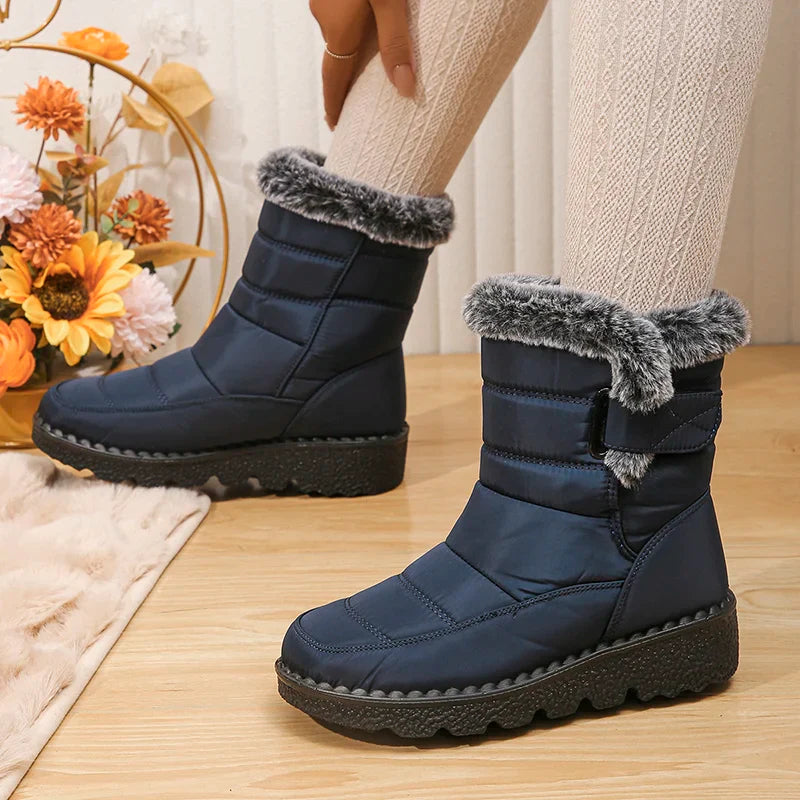 R&B | Wasserdichte Kunstfell Hochschaft Schneestiefel mit Klettverschluss