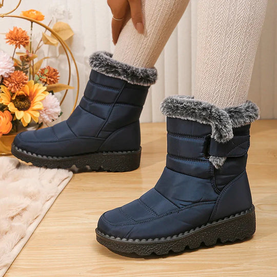 R&B | Wasserdichte Kunstfell Hochschaft Schneestiefel mit Klettverschluss