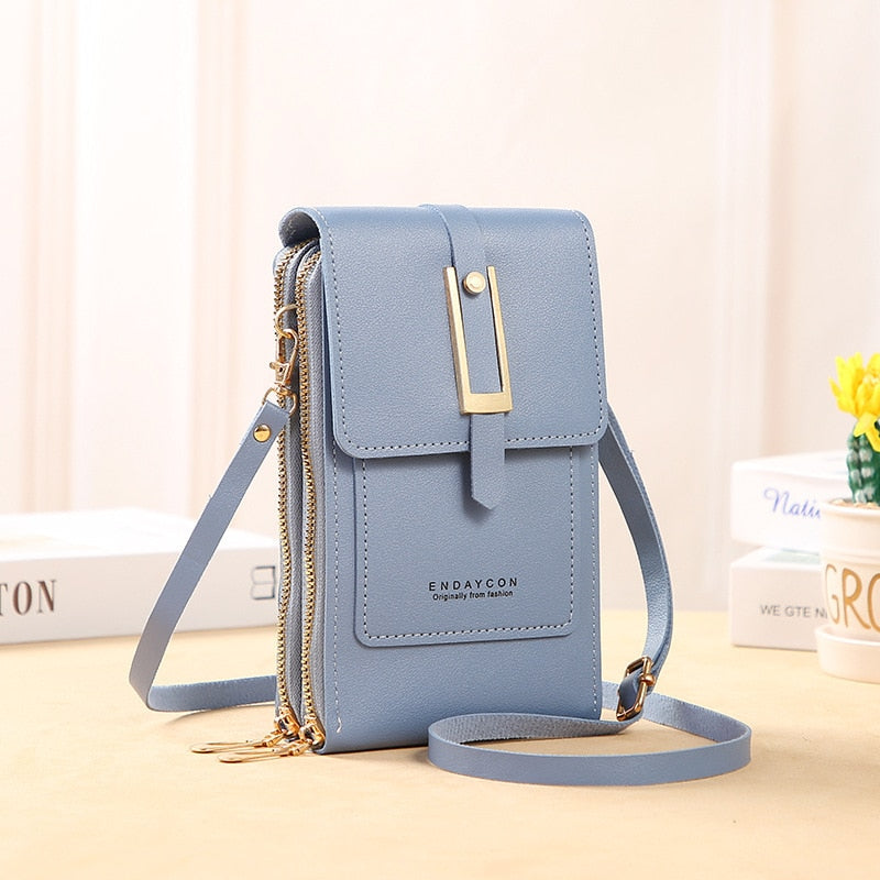 R&B | Leder Smartphone Clutch Damen Handtasche mit Touchscreen-Fenster