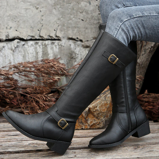 R&B | Hohe Reitstiefel mit Schnallenriemen und Niedrigem Absatz für Frauen