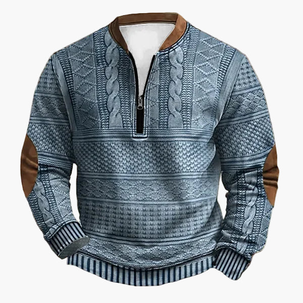 R&B | Strickpullover mit Zopfmuster und Viertelreißverschluss - Modischer Freizeitpullover für Herbst und Winter