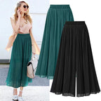 R&B | Damenhose mit weitem Bein und Mesh-Detail