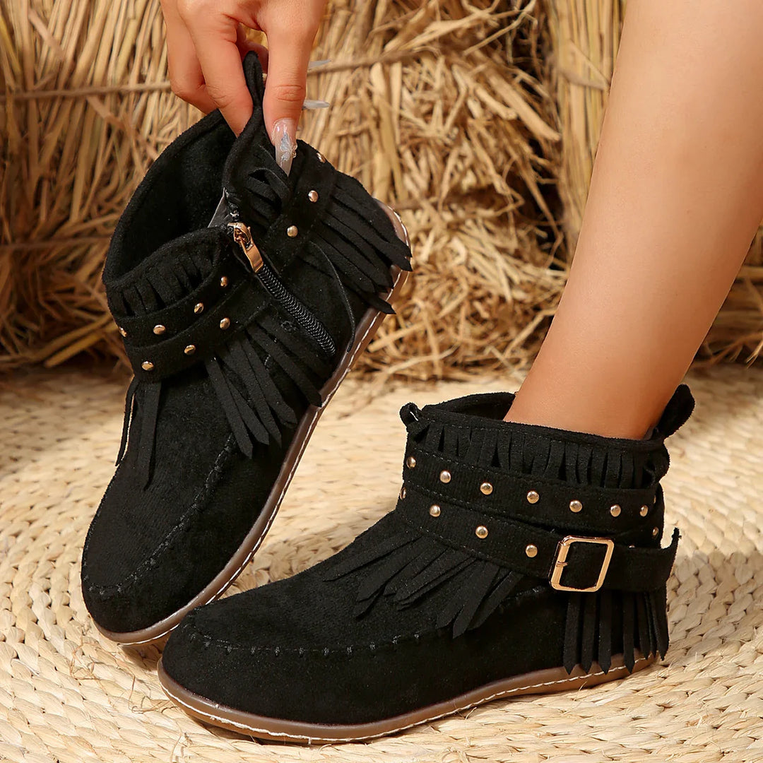 R&B | Retro Kunstwildleder Schnalle Cowboy Stiefeletten