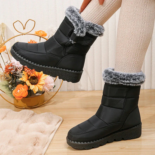 R&B | Wasserdichte Kunstfell Hochschaft Schneestiefel mit Klettverschluss