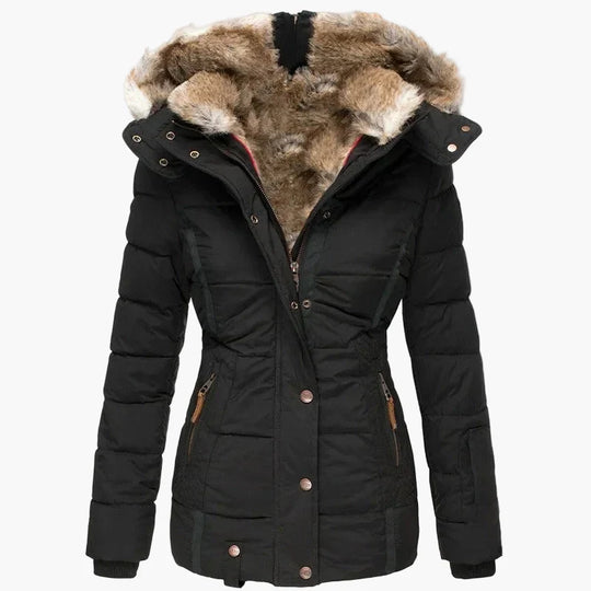 R&B | Winterjacke mit Kapuze und Kunstfellbesatz - Elegante, Taillierte Outdoorjacke für Kalte Tage