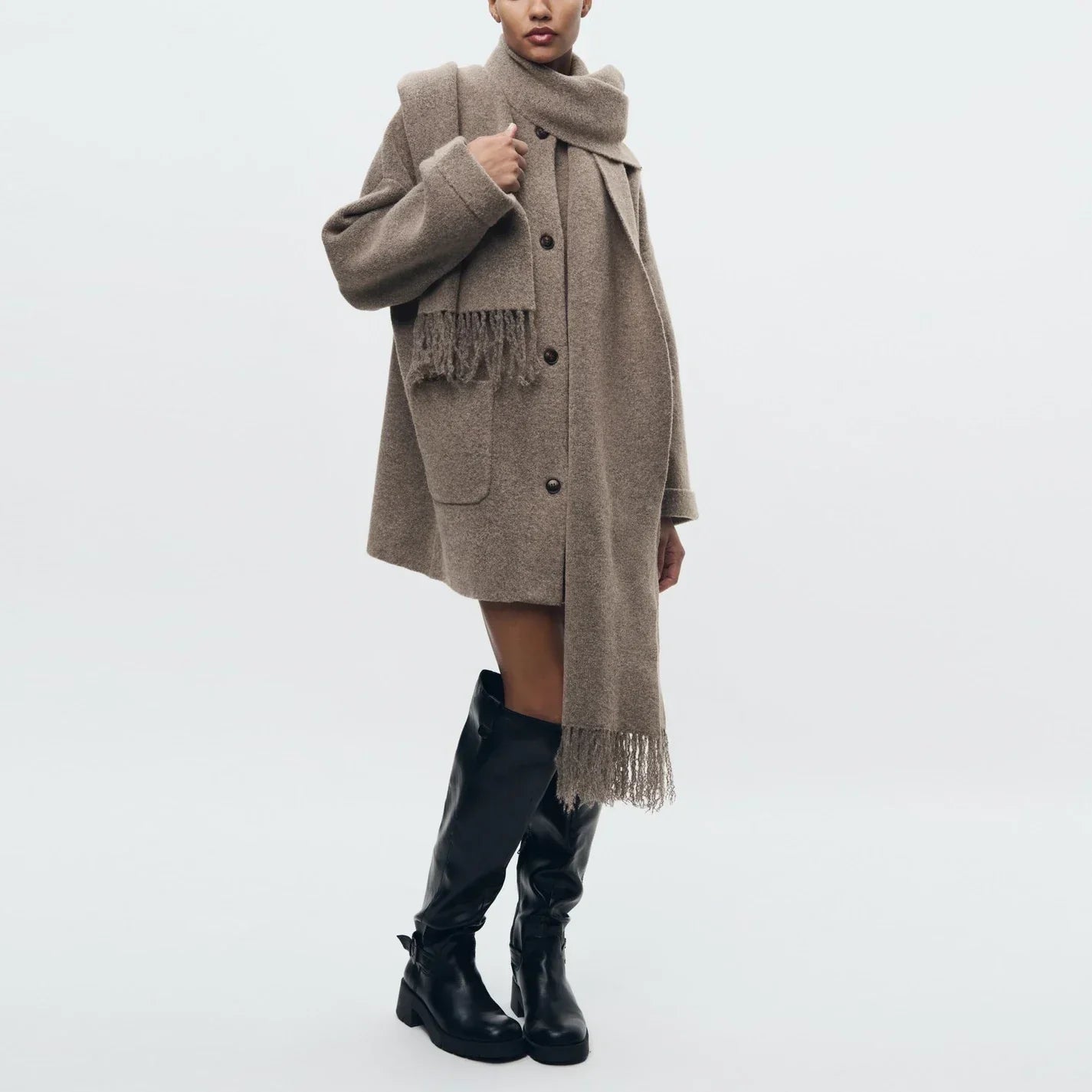R&B | Bequeme Damen-Cardigan mit Eingebautem Schal