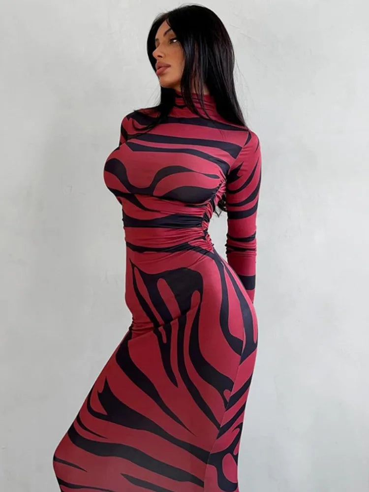 Sexy Leopard-Maxikleid mit hohem Bund