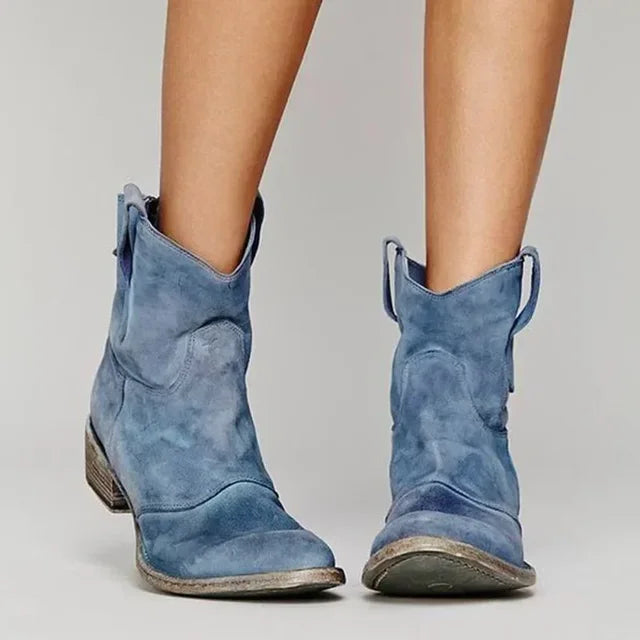 R&B | Stiefeletten Wildleder Niedriger Absatz Weinlese Stil Westernzehe Zuglaschen