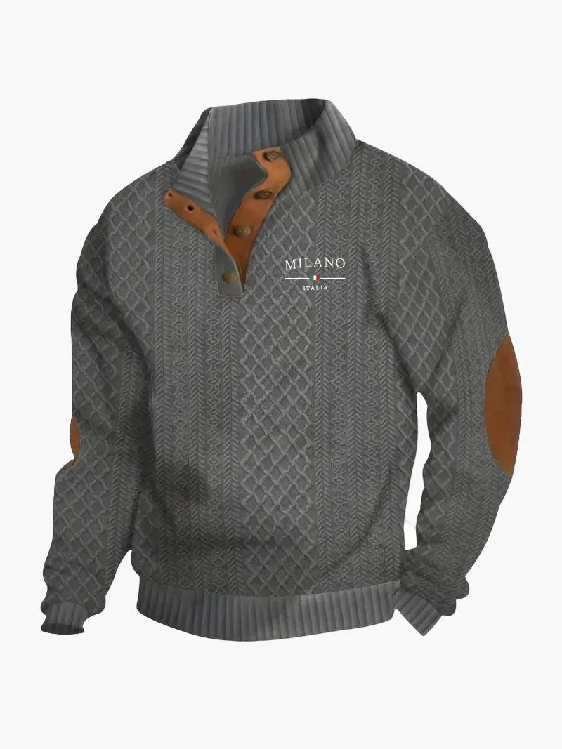 R&B | Pullover Milano Italia Vintage Strickpullover mit Stehkragen und Ellbogen-Patches - Modischer Freizeitpullover