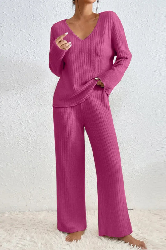R&B | Damen Rippstrick Zwei-Teilen Loungewear Set