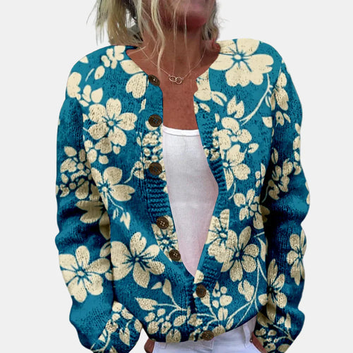 R&B | Blaues Blumenmuster Cardigan