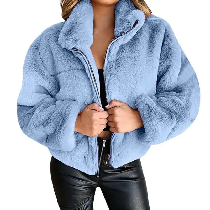 R&B | Faux-Fur-Jacke - Übergroßer Schnitt - Hoher Kragen - Volle Reißverschluss - Weich & Gemütlich