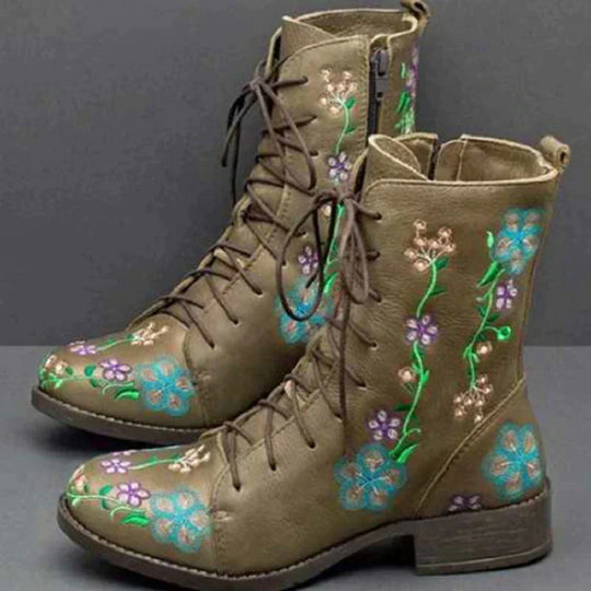 Bestickte Blumenstiefel mit Schnürung R&B
