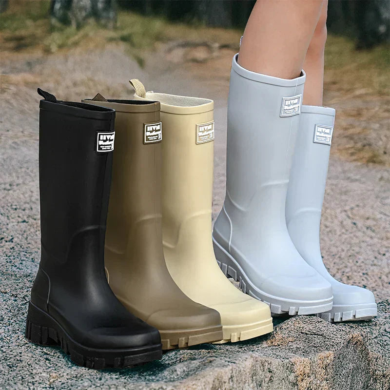 R&B | Damen Chelsea wasserdichte Stiefel mit Blockabsatz & gemusterter Sohle