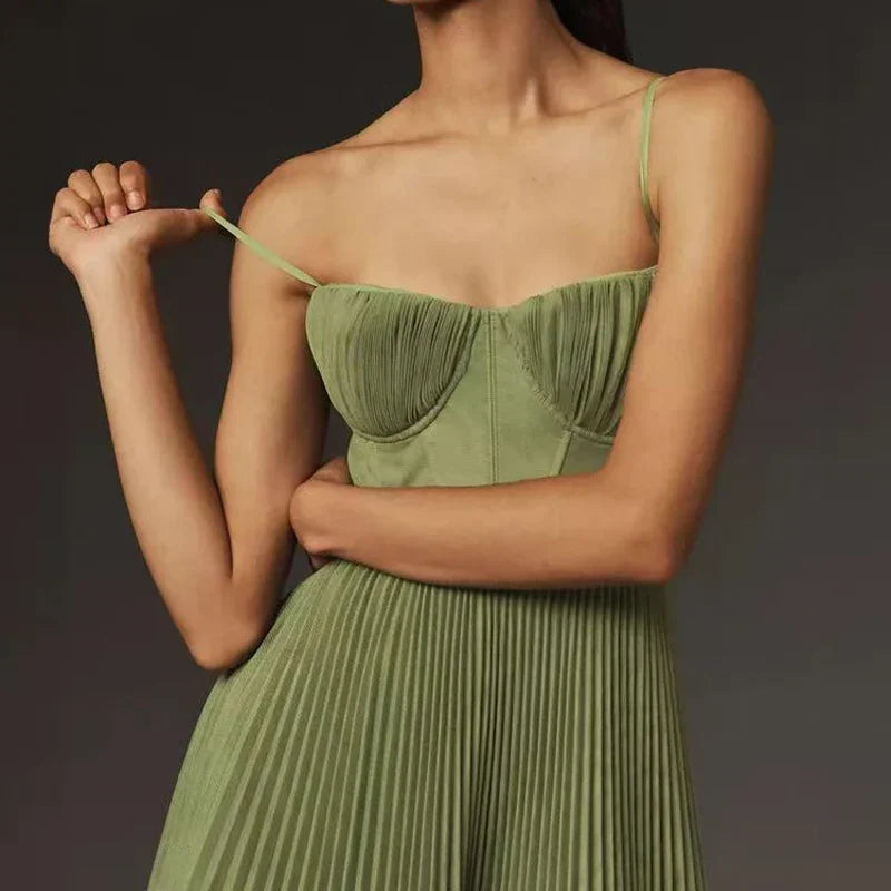 R&B | Grüne Plissierte A-Linie Kleid