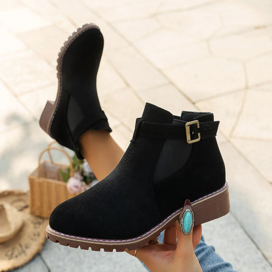 R&B | Lässige Mittel-Absatz-Stiefel mit Klobigem Schnallen-Stil