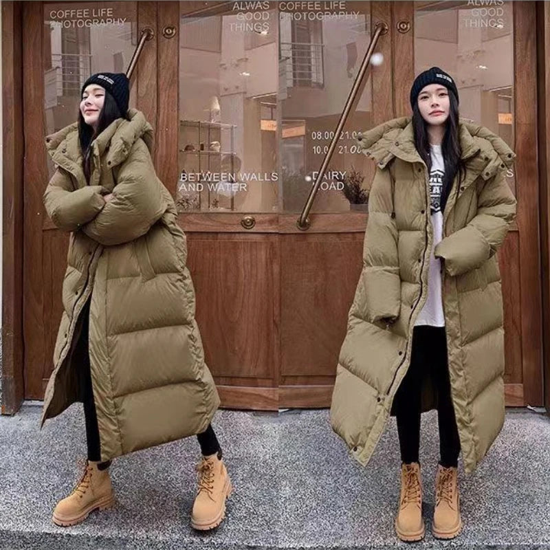 R&B | Lange Übergröße Damen Pufferjacke mit Kapuze