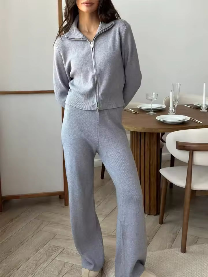 R&B | Damen 2 Teiliges Loungewear Satz mit Reißverschlussjacke und Weitem Hosen