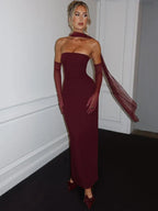 R&B | Abendballkleid Strapless Bodenlang Säulensilhouette Halstuchdetail