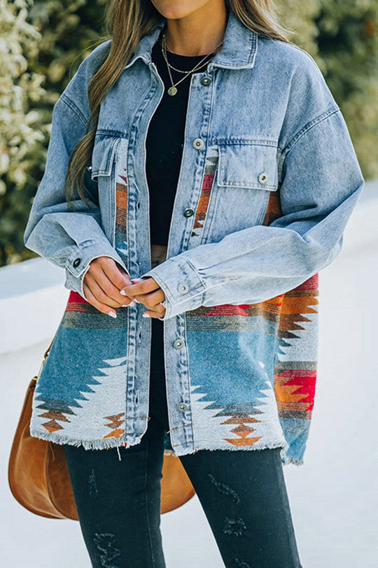 R&B | Aztec Revers Tasche Denim Patchwork Jacke