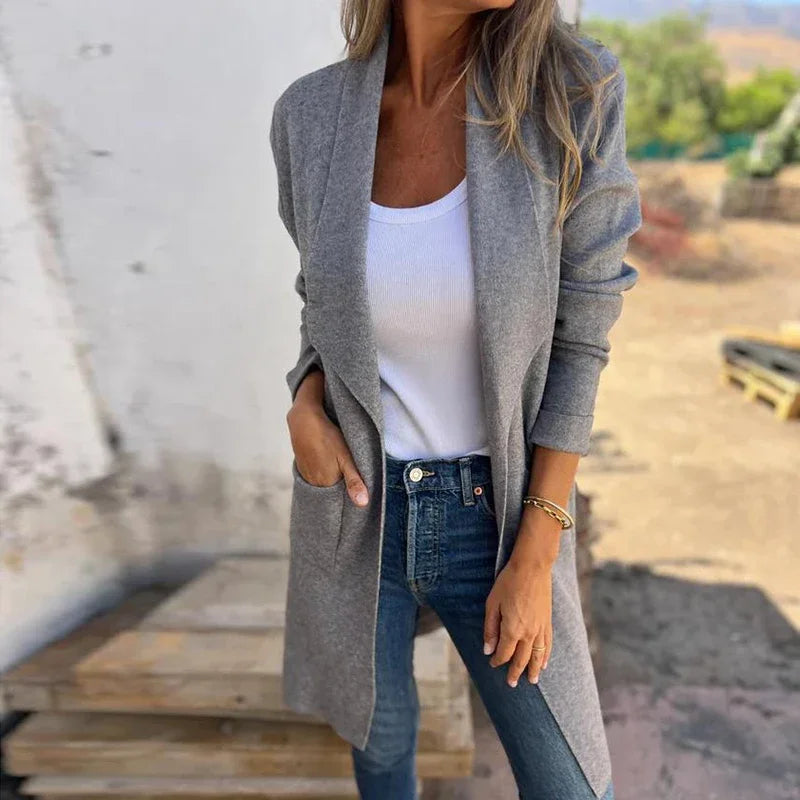 R&B | Einfarbiger Mid Length Cardigan Mantel