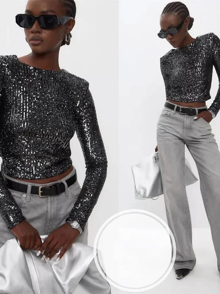 R&B | Elegantes Pailletten-Cropped-Top