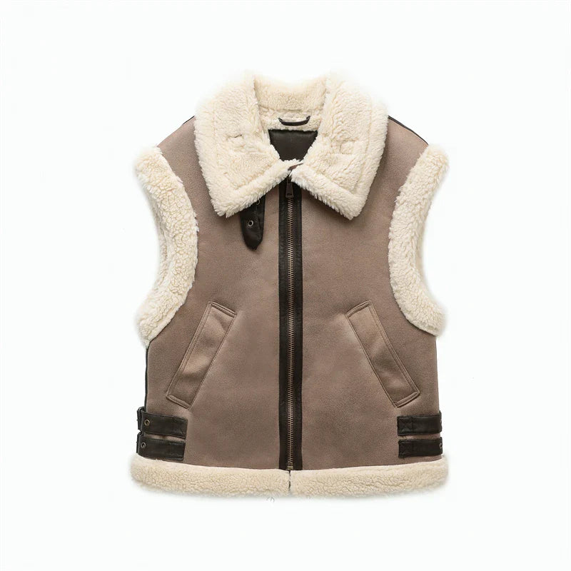 R&B | Klassische Lederweste mit Plüschfutter Polyester/leder Vintage, Warm