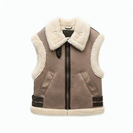 R&B | Klassische Lederweste mit Plüschfutter Polyester/leder Vintage, Warm