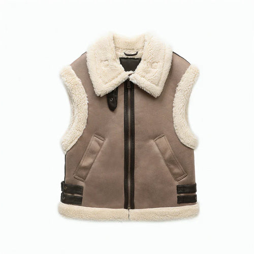 R&B | Klassische Lederweste mit Plüschfutter Polyester/leder Vintage, Warm