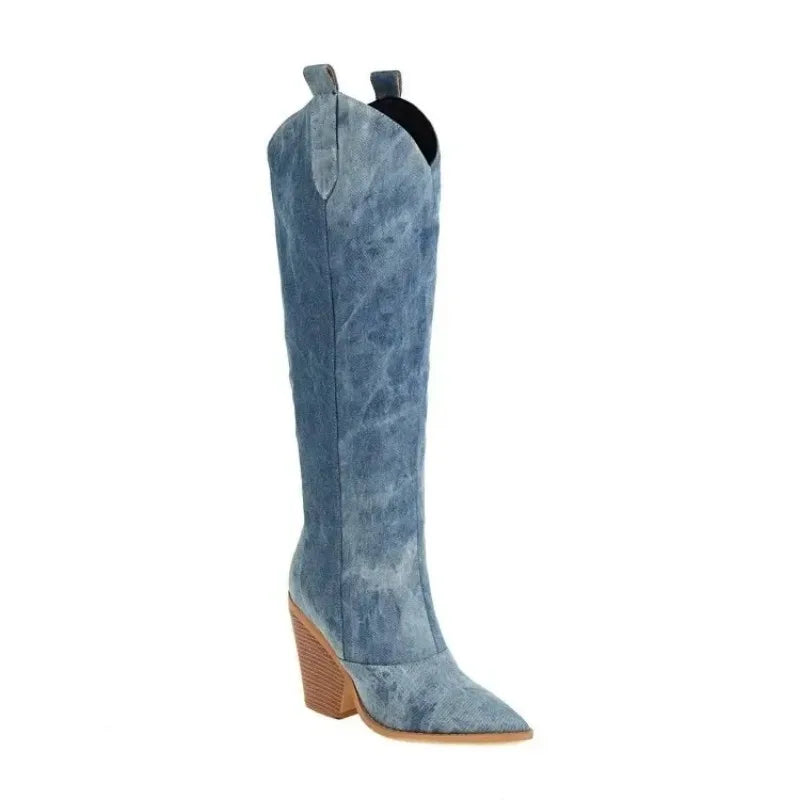 R&B | Knielange Denim Stiefel